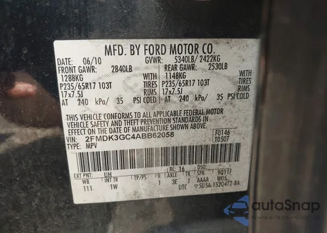2010 Ford Edge Se from USA, damaged, VIN 2FMDK3GC4ABB62058